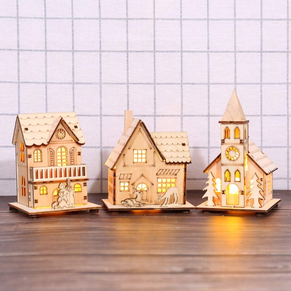 Toyvian LED Weihnachtshaus Beleuchtet Winterdorf Haus Holz Weihnachtsdorf Häuser Holzhaus Weihnachts