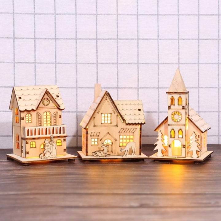 Toyvian LED Weihnachtshaus Beleuchtet Winterdorf Haus Holz Weihnachtsdorf Häuser Holzhaus Weihnachts