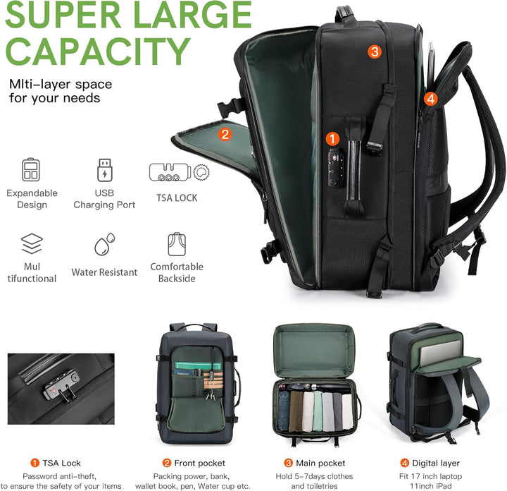 Kingsons Handgepäck-Rucksack, 40 l Reiserucksack, Tagesrucksack, College-Rucksack, passend für bis z