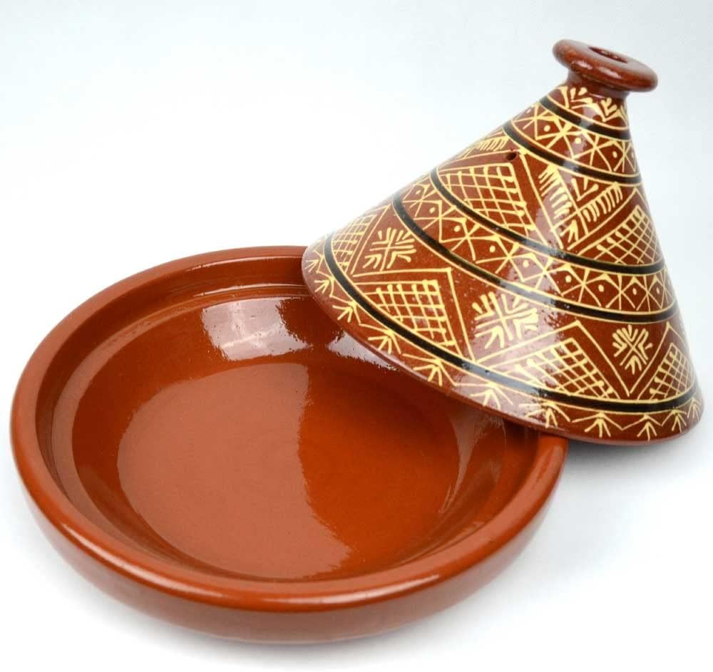 Tajine, Original aus Marokko, Tontopf zum Kochen, für 4-5 Personen, handgetöpfert aus Marrakesch, gl