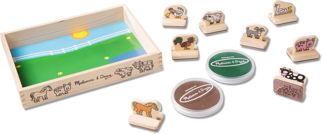 Melissa & Doug Stempelset aus Holz mit Bauernhoftieren, für Kinder ab 3 Jahren, 8 Holzstempel, 2 Ste