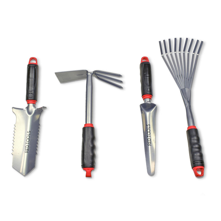Red Tools Profi Garten -Set 4 TLG. - Multifunktions- Gartenschaufel mit Wurzelsäge, Kombihacke, Pfla
