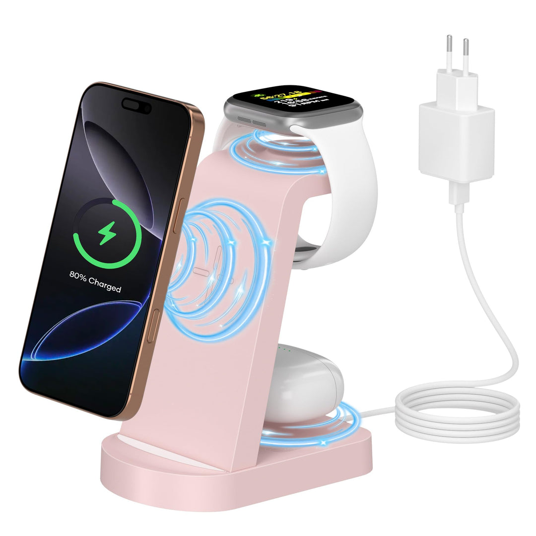 Kabellose Ladestation,3 in 1 Ladestation Kabelloses Ladegerät(Mit 18W Adapter) Wireless Charger komp