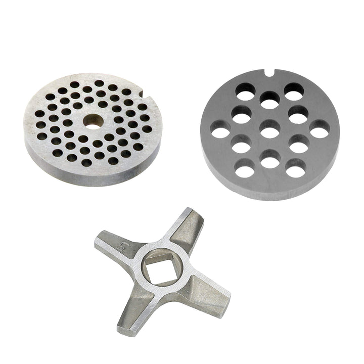 Wessper Lochscheibensatz für alle Fleischwolf Grössen 5 / 4MM + 8MM und 1 zweiseitiges Kreuzmesser -