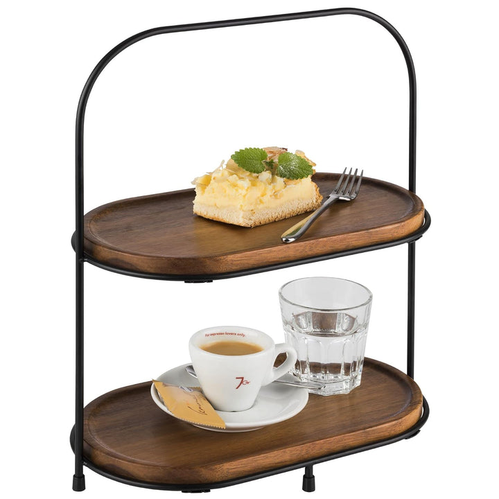 APS 30336 2-stufige Etagère/ Serviergestell, mit Körben und Servierbrettern aus Akazienholz, Schwarz