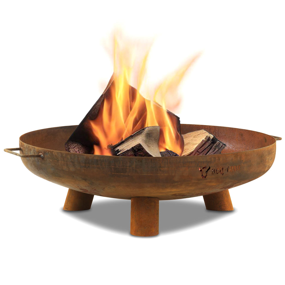 BBQ-Toro Feuerschale Ø 70 cm | Rostoptik | Outdoor Feuerstelle mit DREI Standbeinen und Zwei Griffen
