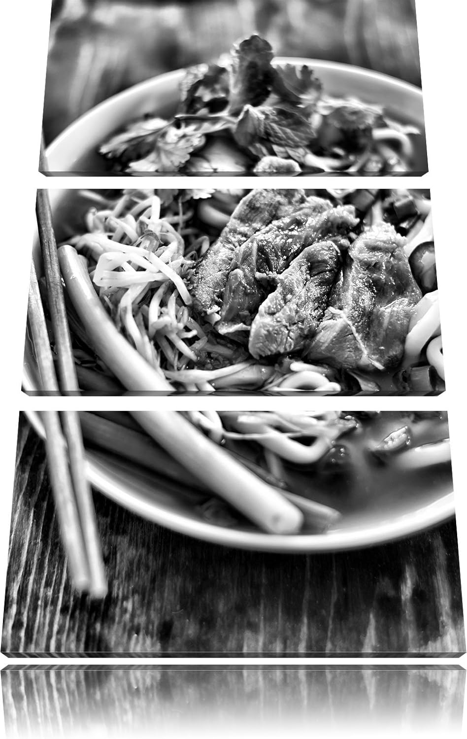 Pixxprint Monocrome, Japanische Miso Nudelsuppe 3-Teiler Leinwandbild 120x80 Bild auf Leinwand