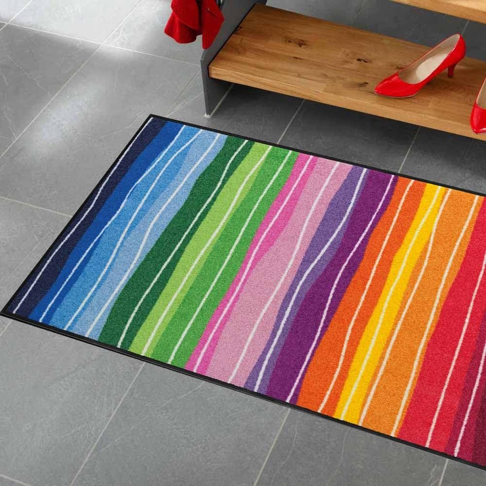 Salonloewe Fussmatte waschbar Pure Style Wavy Lines Bunt 75x120 cm Läufer Wohn-Teppich Wellen rutsch