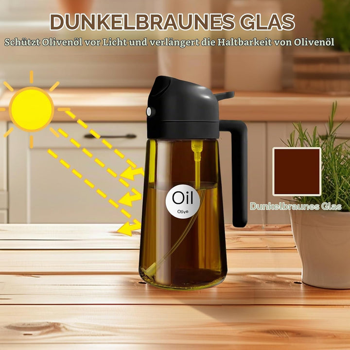 YARRAMATE 2 Stück 470ml Lichtblockierender dunkler Ölsprüher zum Kochen, 2-in-1 UV Schutz ölzerstäub