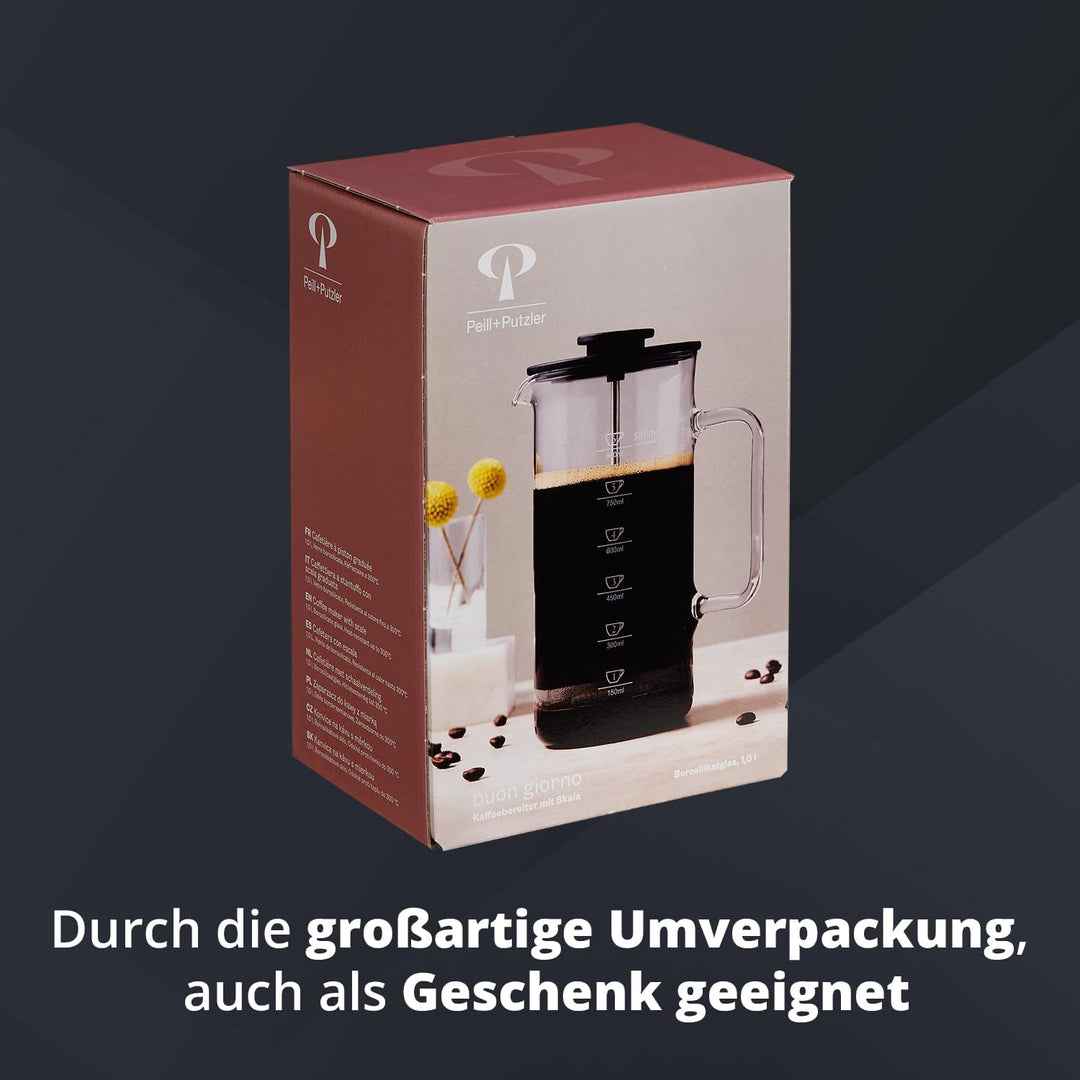 Peill+Putzler Germany Kaffeebereiter, French Press mit 1 Liter Fassvermögen, Kaffeepresse aus hochwe