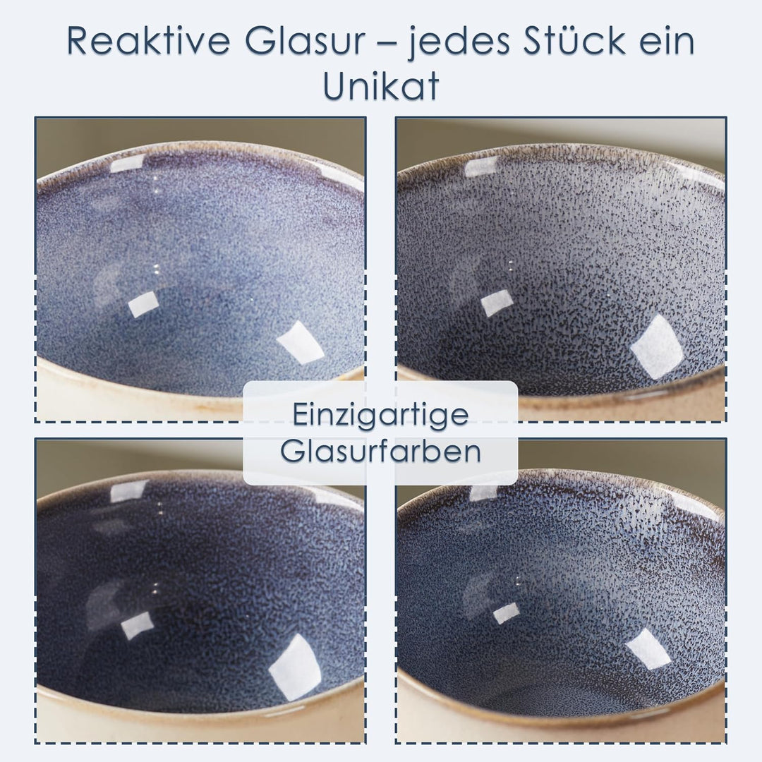 Jiwoo Müslischalen &amp; Frühstücksschalen 4er 600 ml mit Reaktivglasur | Aus Modern Bone China – handge
