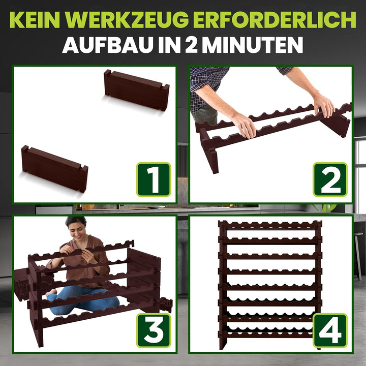 NutriChef Stapelbares Bambus-Weinregal, 8-stöckig, 72 Flaschen Kapazität, Freistehendes Regal, Werkz