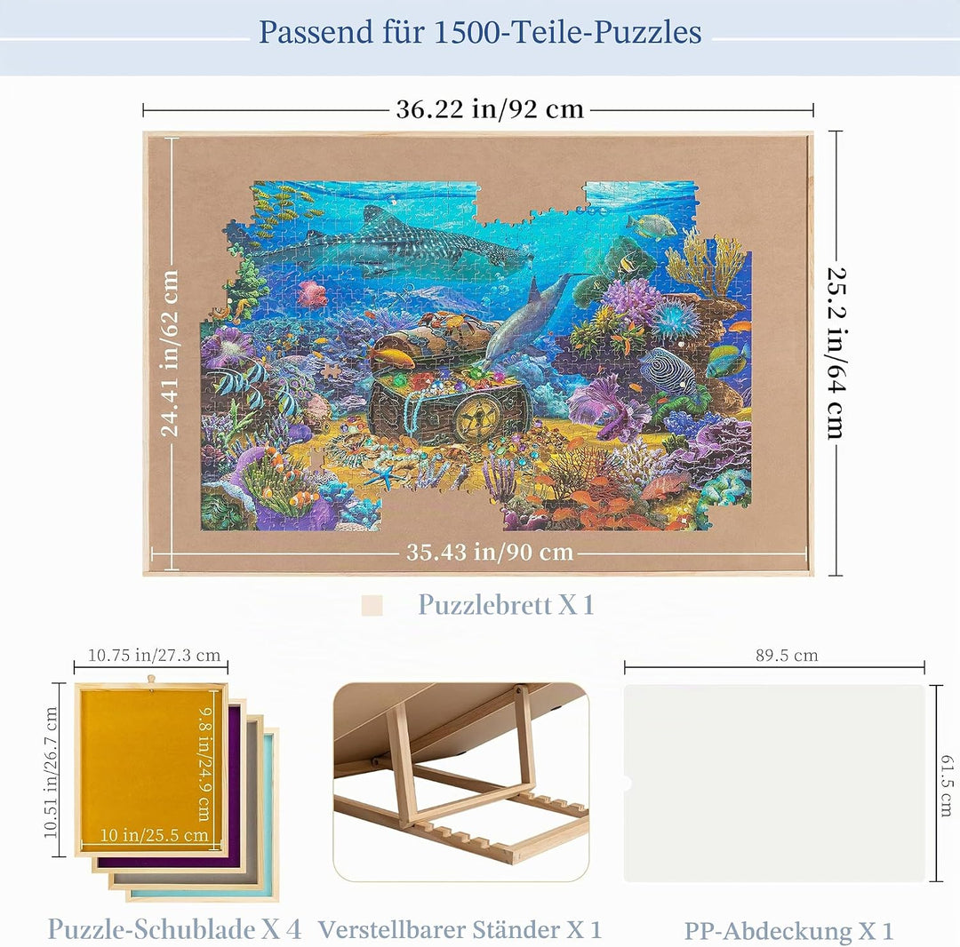 Becko US Puzzle Board with Adjustable Bracket & 4 Puzzle Drawers Square Puzzle Table with Non-Slip S