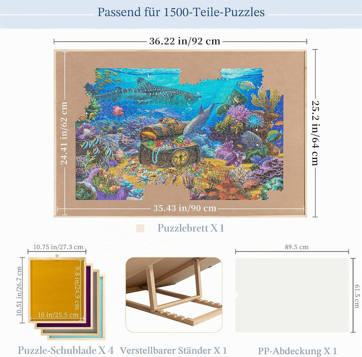 Becko US Puzzle Board with Adjustable Bracket & 4 Puzzle Drawers Square Puzzle Table with Non-Slip S