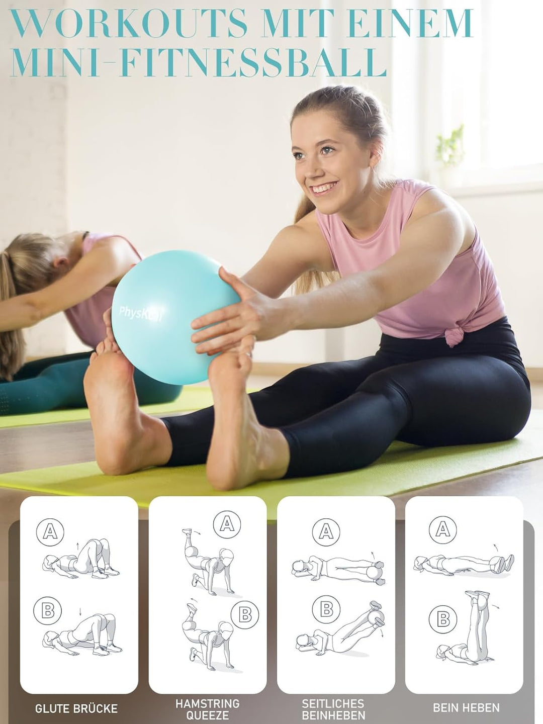 PhysKcal Gymnastikball und 23 cm Pilatesball Set, Anti Burst Gymnastikball, Anti-Rutsch-Sitzball, Ba