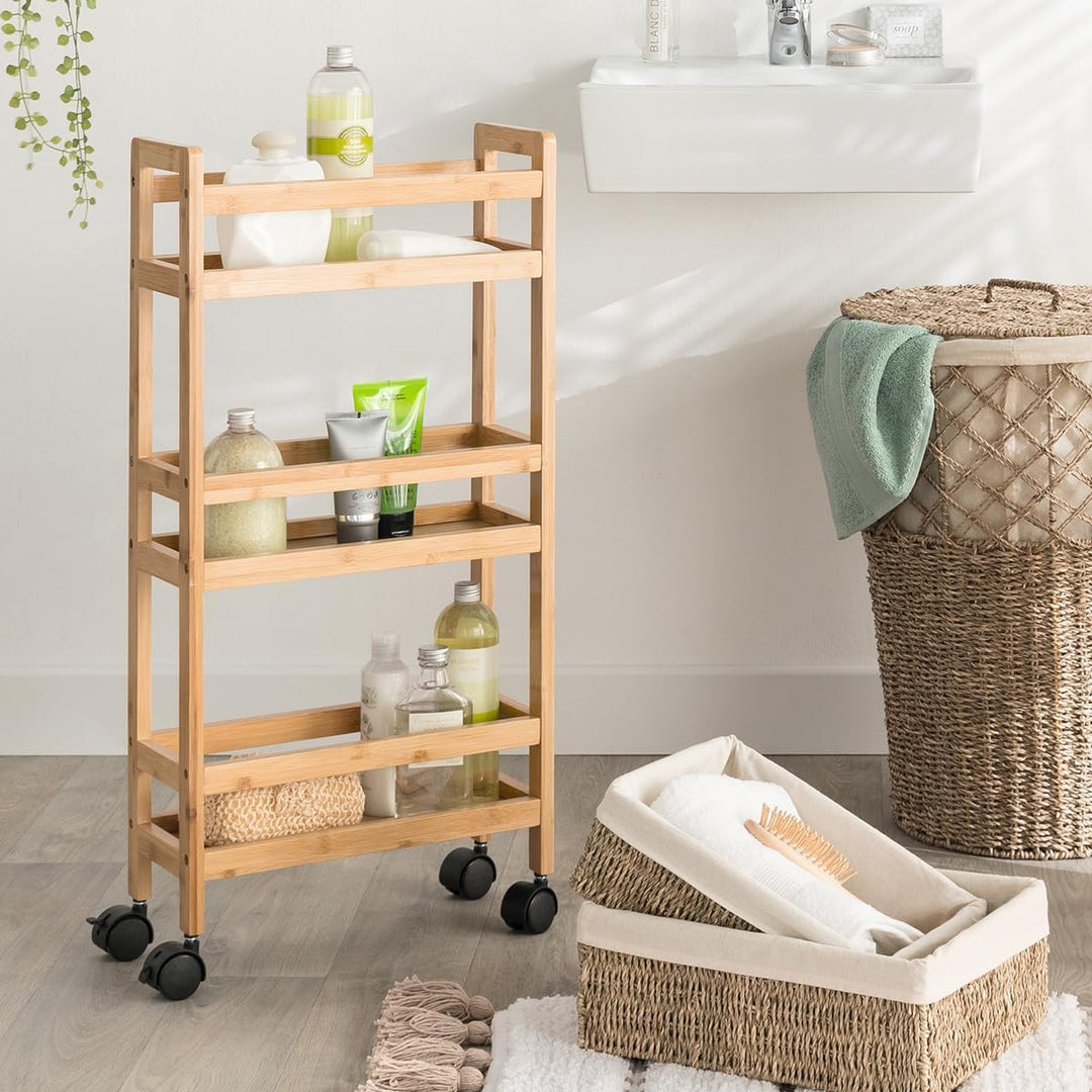 5 five simply smart Schmaler beistelltisch 3 Ebenen mit bambusrollen cm Bambus, cm Bambus