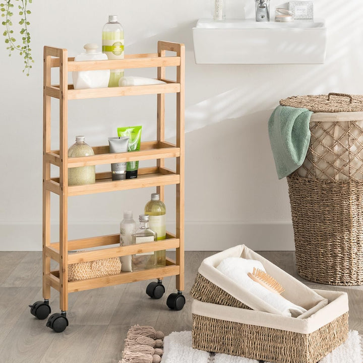 5 five simply smart Schmaler beistelltisch 3 Ebenen mit bambusrollen cm Bambus, cm Bambus