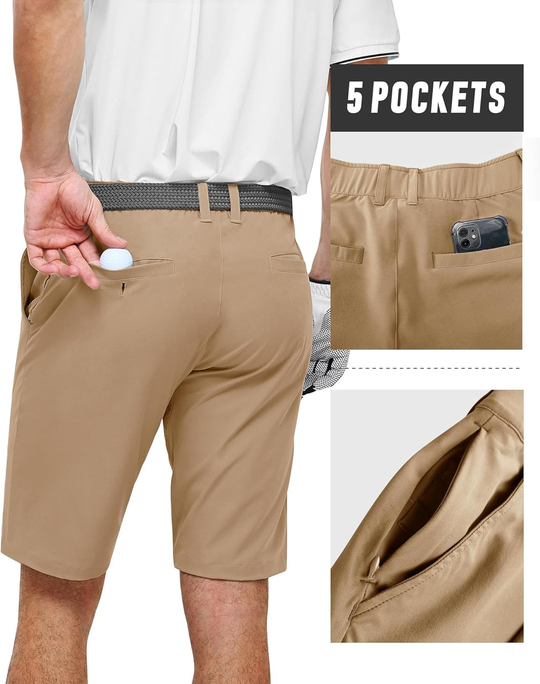 33,000ft Herren Golf Shorts Stretch Kurze Golfhosen Leichte Schnelltrocknende 11" Bermuda Shorts Kur