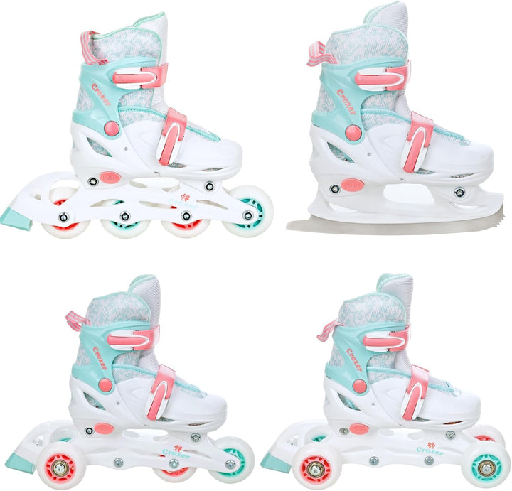 4in1 Inlineskates/Triskates/Rollschuhe/Schlittschuhe mit LED Leuchtrad verstellbar 26-29 (15,5cm-18c