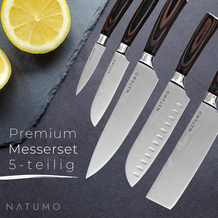 NATUMO Küchenmesser Set 5-teilig. scharfes Messerset Profi aus Allzweckmesser, Fleischmesser, Gemüse