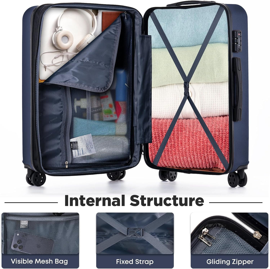 Reisekoffer Suitcase, Erweiterbarer Hartschalenkoffer Trolley mit TSA-Schloss und hochwertigem YKK-R