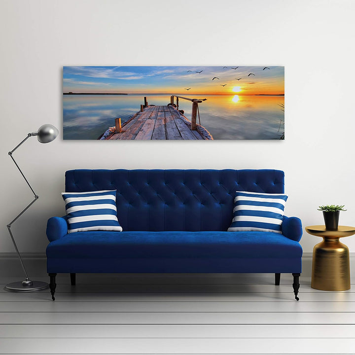 Feeby Bilder Steg Wasser Vögel 100x40 cm Wohnzimmer Schlafzimmer Büro Flur Küche Wandbilder Modern B