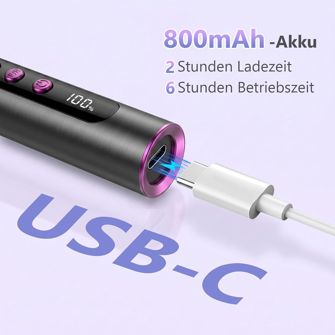 POFIBO Nagelfräser Kabellose 35000 U/Min - Professioneller Nail Drill für Gelnägel und Acrylnägel, E