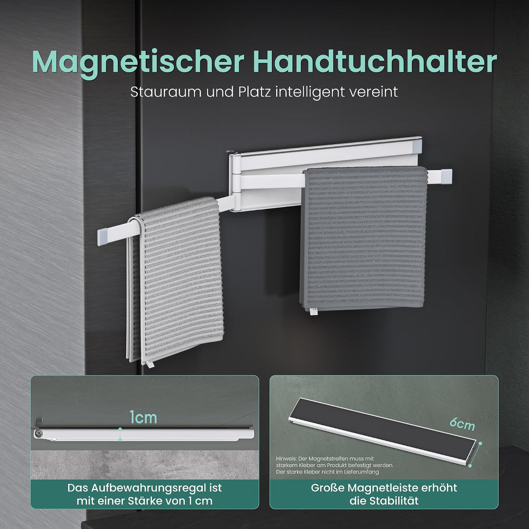 Mai &amp; Mai Handtuchhalter ohne Bohren, 180° schwenkbar, mit 3 Armen | Handtuchstange selbstklebend od