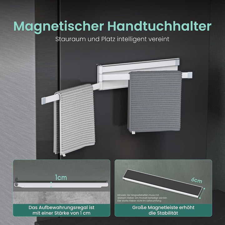 Mai &amp; Mai Handtuchhalter ohne Bohren, 180° schwenkbar, mit 3 Armen | Handtuchstange selbstklebend od