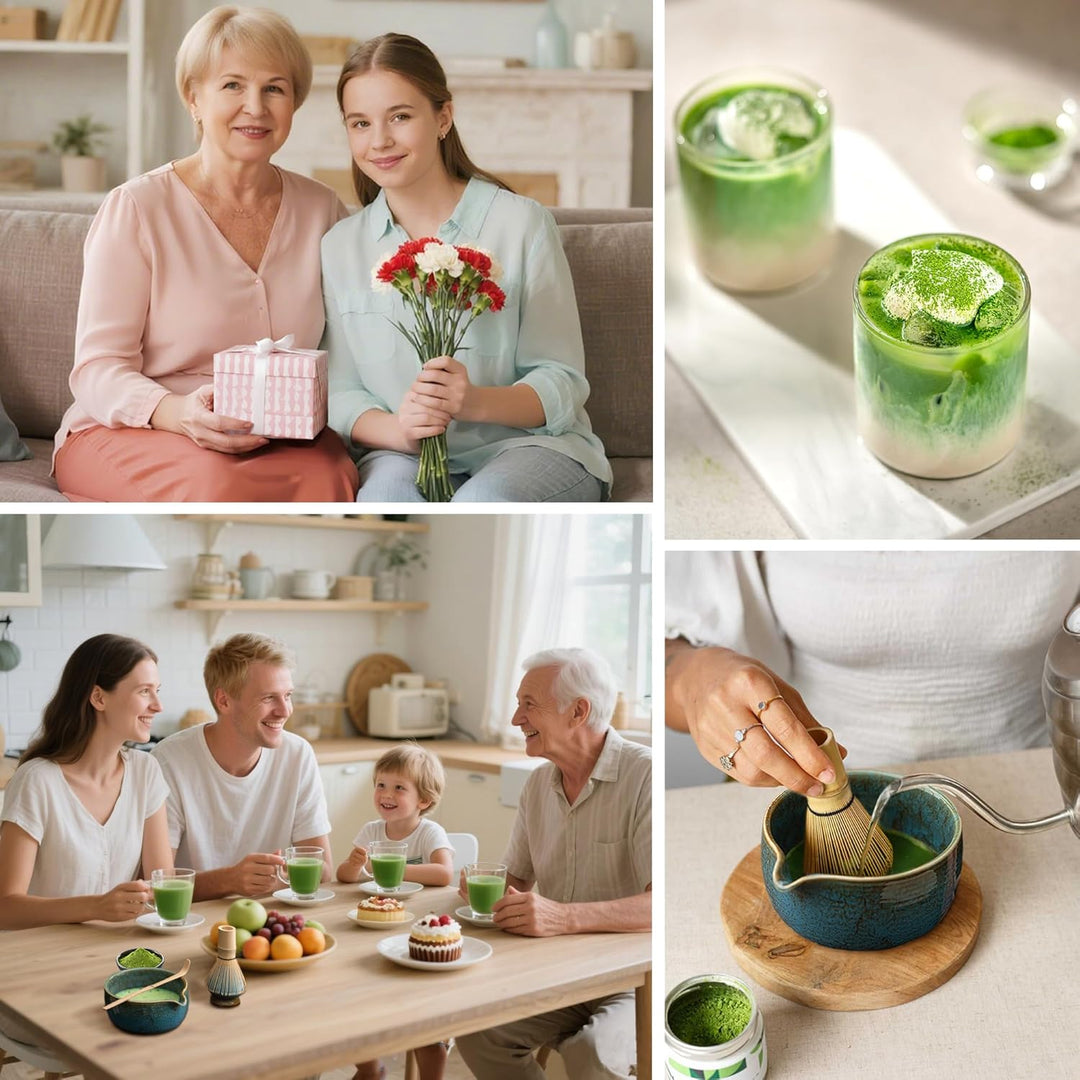 Matcha Set Blau 2-teilig, Matcha Tee Set Blau mit Chawan Matcha-Schale (510 ml) & Keramik-Besenhalte