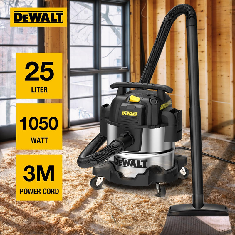 DeWALT 25L Edelstahl Nass- & Trockensauger, Industriestaubsauger mit Blasfunktion, 1050 W, DXV25S, T