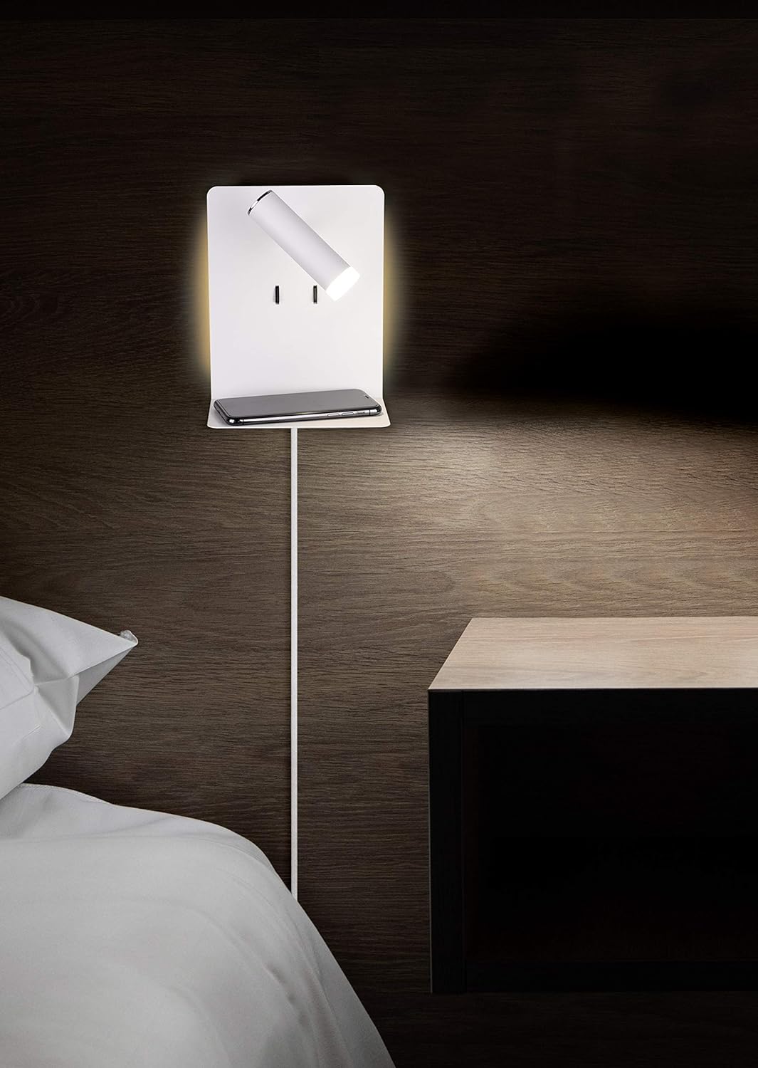 lightling LED Wandleuchte Nachttischlampe Kian mit Lese Spot und Ablage für Handy (inkl. USB Anschlu