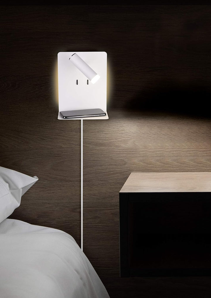 lightling LED Wandleuchte Nachttischlampe Kian mit Lese Spot und Ablage für Handy (inkl. USB Anschlu