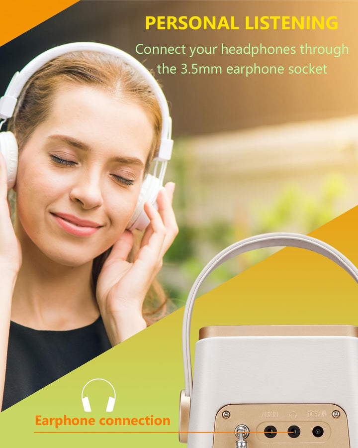 Mini DAB+ DAB Digitalradio und UKW Radio mit Bluetooth Lautsprecher, Radiowecker, und Leder Verkleid