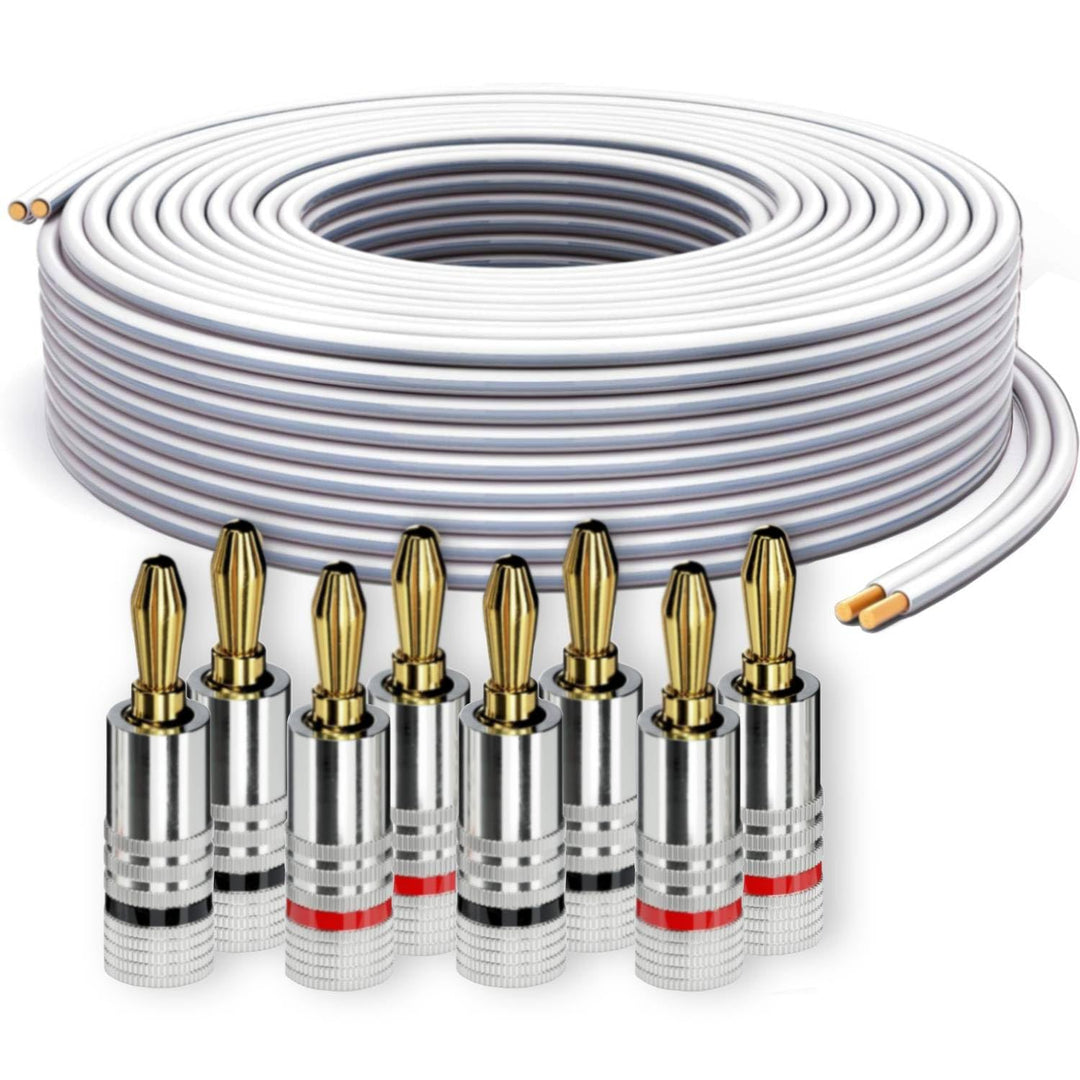 PureLink Lautsprecherkabel OFC 2x2,50mm² (0,20mm), 30,0m, weiss mit hellgrauer Kennlinie, Set mit 8
