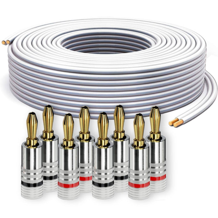 PureLink Lautsprecherkabel OFC 2x2,50mm² (0,20mm), 30,0m, weiss mit hellgrauer Kennlinie, Set mit 8