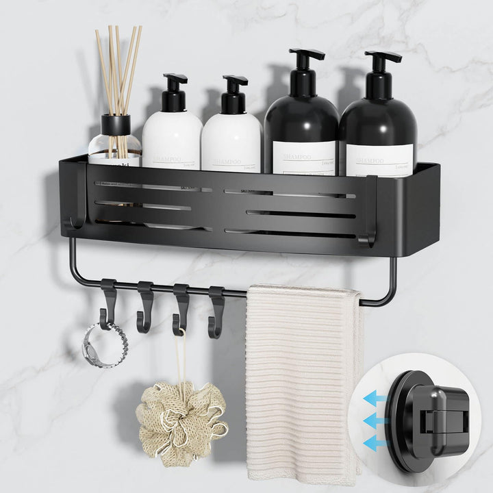 Aluminium Duschregal Ohne Bohren mit Saugnapf, Eck-Duschablage mit 6 tragbaren Haken, Wasserdicht Ba