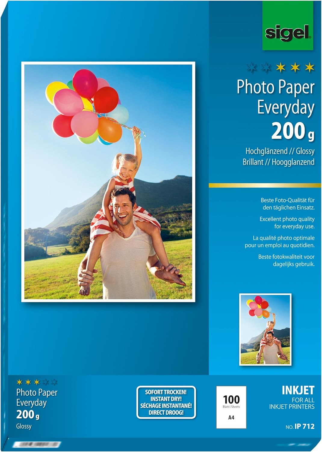 SIGEL IP712 InkJet Fotopapier A4, 100 Blatt, hochglänzend, weiss, 200 g 100 Blatt|200g/m², 100 Blatt