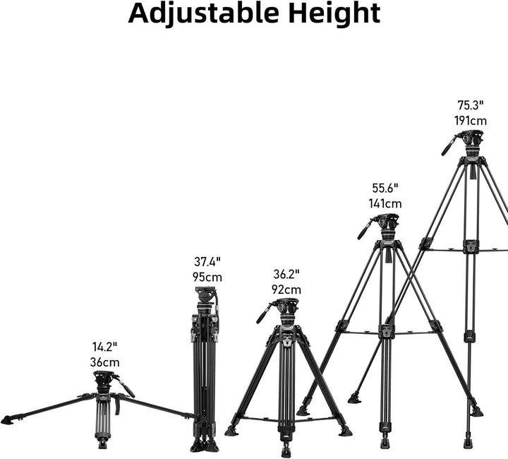 Cayer FA310H Video Tripod with K10 Fluid Head - One-Touch Leg Locks & Rapid Adjust - 22 lbs Load Alu