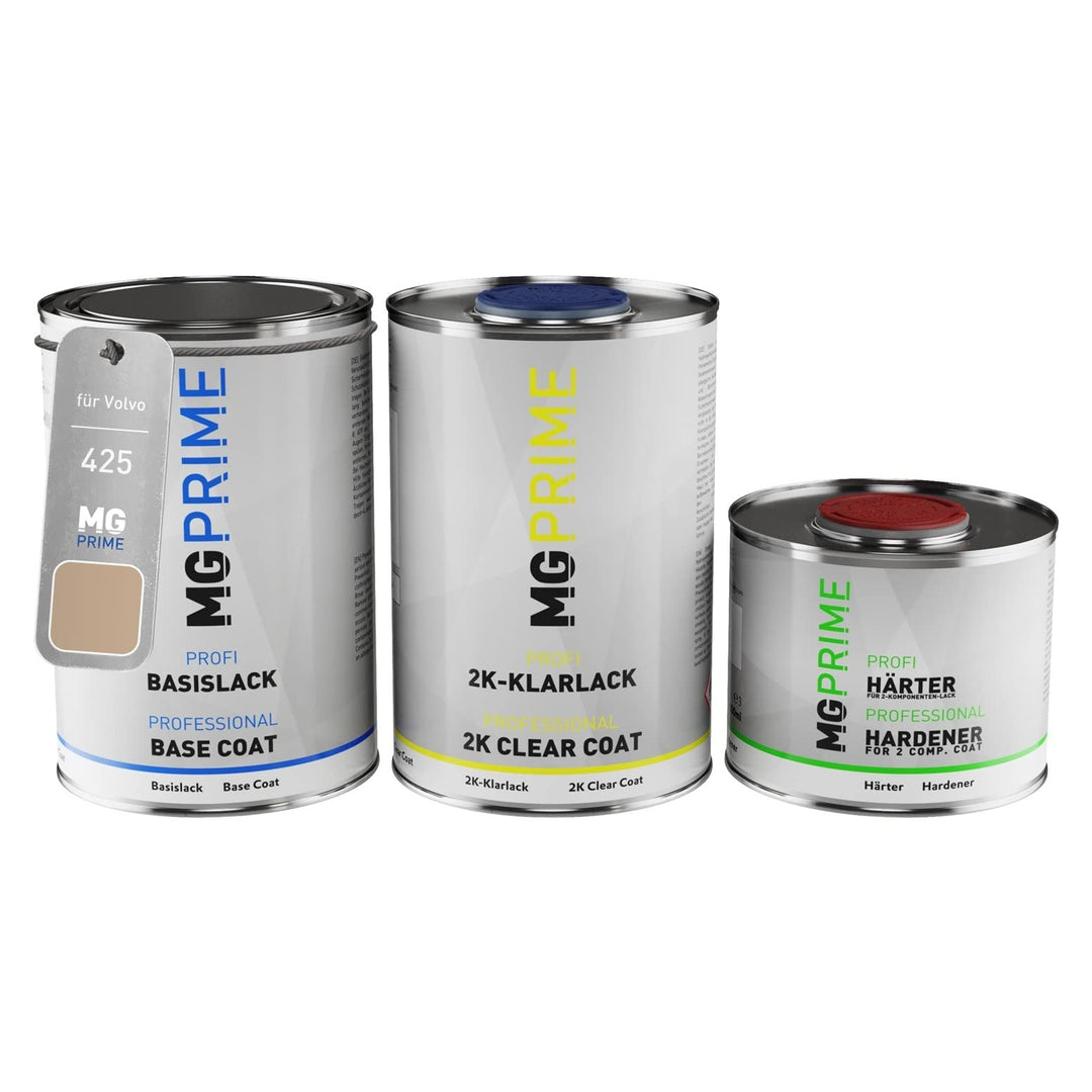 MG PRIME Autolack Dose Set für Volvo 425 Champagne Metallic Basislack 2K Klarlack Härter spritzferti