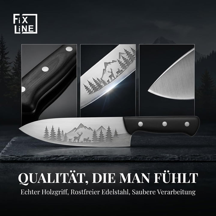 FIXLINE® Chefmesser 20cm BLACK FOREST Edition – Starkes Allround-Kochmesser - rasiermesserscharf - r