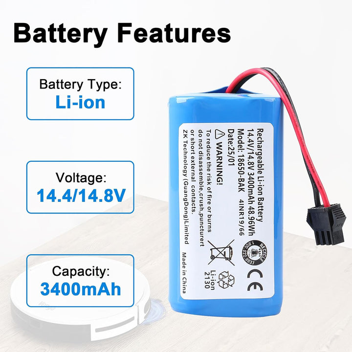 3400 mAh, 14,4 V Akku Kompatibel mit Venga VG RVC 3000 3001, Eufy RoboVac 11 11C 11S MAX 30 30C Max