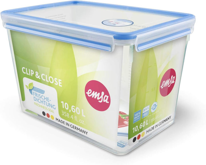 EMSA Clip & Close Frischhaltedose, rechteckig, 10,6 L, Maxiformat, Aufbewahrungsbox, 100 Prozent dic