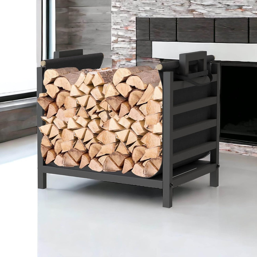 DanDiBo Kaminholzregal Innen Metall Schwarz Stehend mit Tragetasche 45 cm Kaminholzständer 96466 Kam
