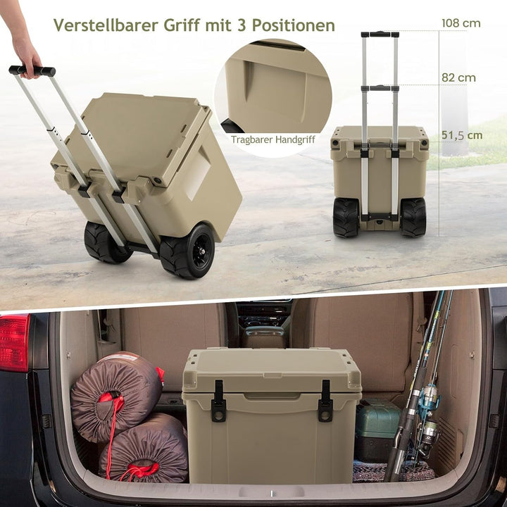 GYMAX 43L Kühlbox, tragbare Kühltruhe mit Rädern & verstellbarem Griff, Kühlcontainer bis 100kg bela