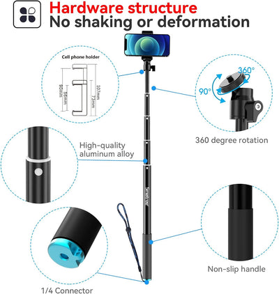 Smatree 70inch(178cm) Aluminiumlegierung ausziehbarer Selfie Stick, Teleskopstange Einbeinstativ für