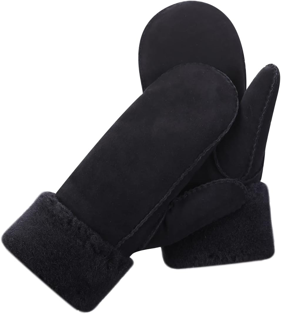 Harssidanzar Damen Fäustlinge,Winter Schaffell Lammfell beheizte warme pelzige Stulpenhandschuhe Led
