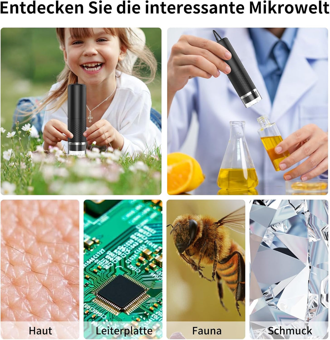 Handy-Mikroskop, Ashfly USB Mikroskop für Kinder 10 Bis 200X tragbares Taschenmikroskop, 3 Stufen ei