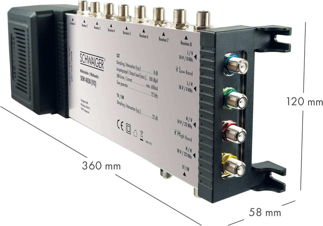SCHWAIGER -SEW4058 531- SAT Multischalter 5 → 8 | verteilt 1 Satellitenposition auf 8 Ausgänge | Ein