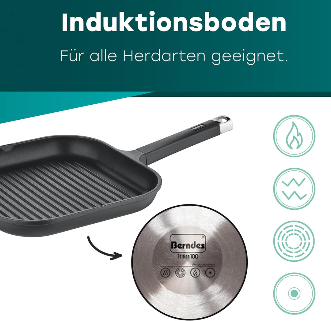 Berndes - Grillpfanne 28 x 28 cm 20 cm Linie Edition 100 aus Aluminium mit Antihaftbeschichtung a00b